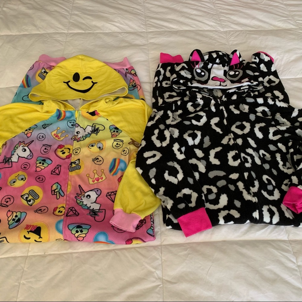 One-Piece Zip Up Pajamas Emojis and Kitty Cat